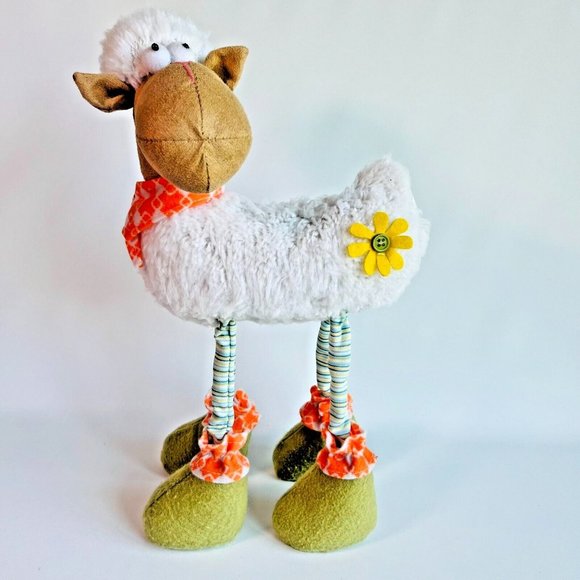 Long Legs Standing Sheep Plush Fluffy white coat flower Joelson Industries 2016 - Picture 2 of 12